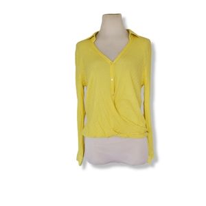 Idem Ditto Small Bright Yellow Metallic Button Down Cross Waist Long Sleeve Top